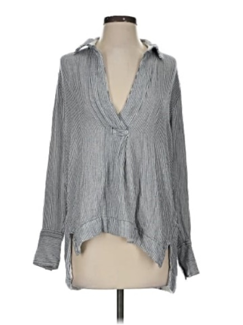 Abercrombie & Fitch Gray and White Striped V-Neck Tunic